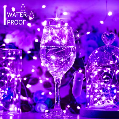 16 Packs 20 LED Purple Fairy String Lights Battery Operated Waterproof 6.6 Feet Silver Copper Wire Firefly Starry Moon Lights for DIY Bottle Costume Wedding Party Bedroom Table Decor