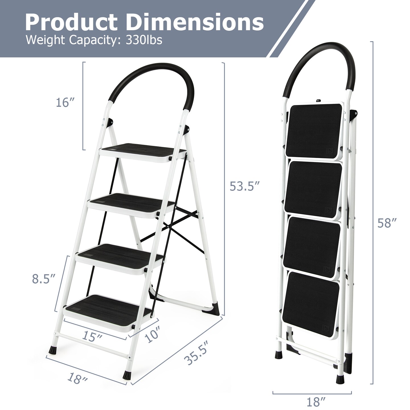 4-Step Folding Ladder with Anti-Slip Pedal Platform and Rubber Support