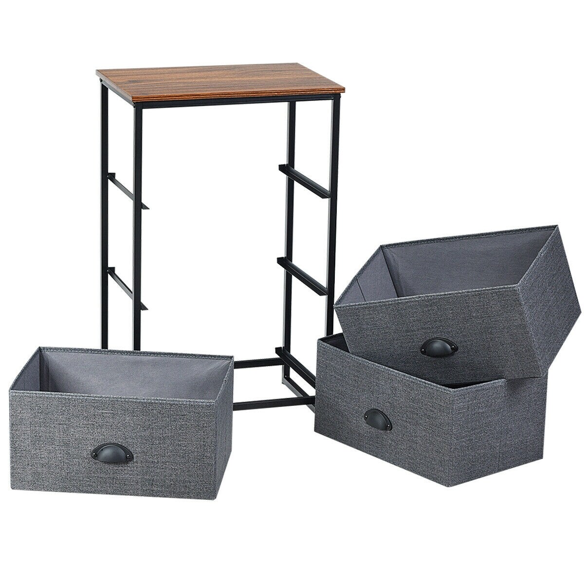 Modern Side Table Nightstand Storage Dresser Chest with 3 Fabric Removable Drawers and Metal Frame