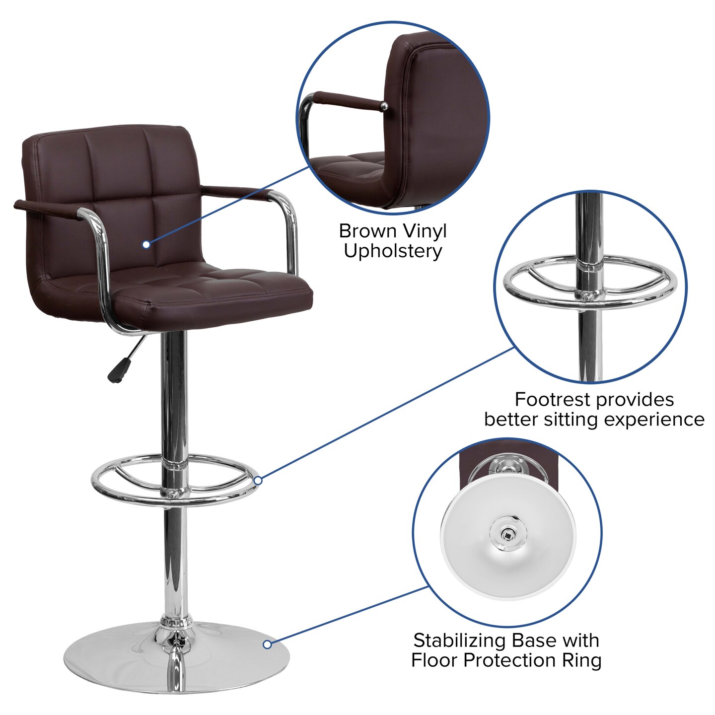 Emma and Oliver Adjustable Bar Stools | Set of 2&#xA0;Counter Height Barstools with Back and Armrest
