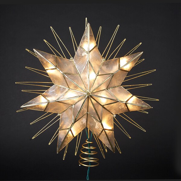 KSA 14" Lighted Capiz Sunburst 7-Point Star Christmas Tree Topper - Clear Lights