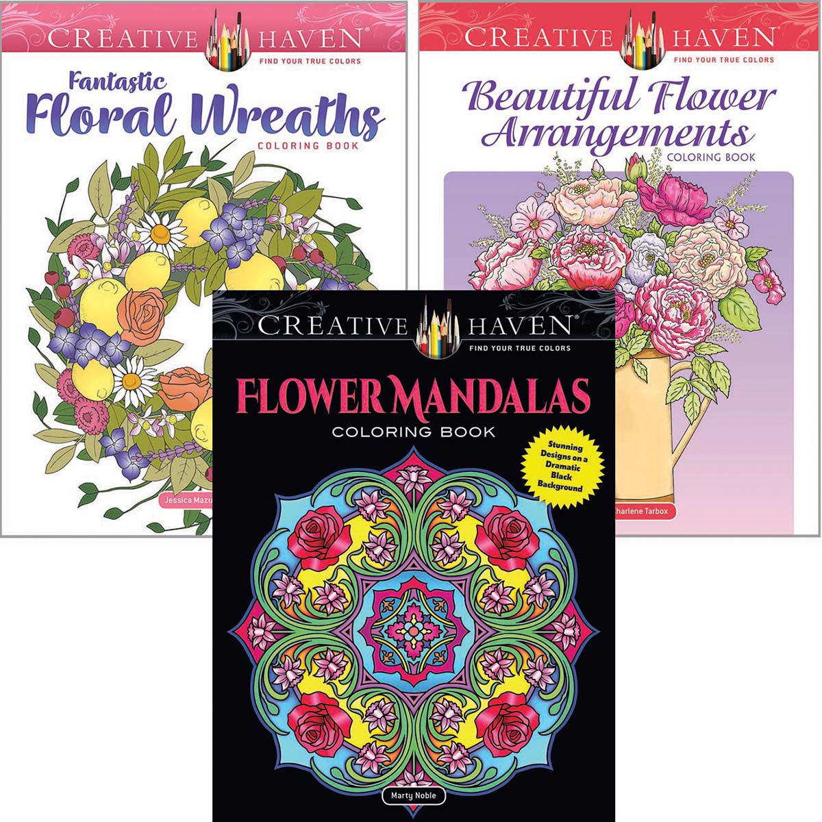 Dover  Flowers &#x26; Wreaths, Set of 3 Coloring Book