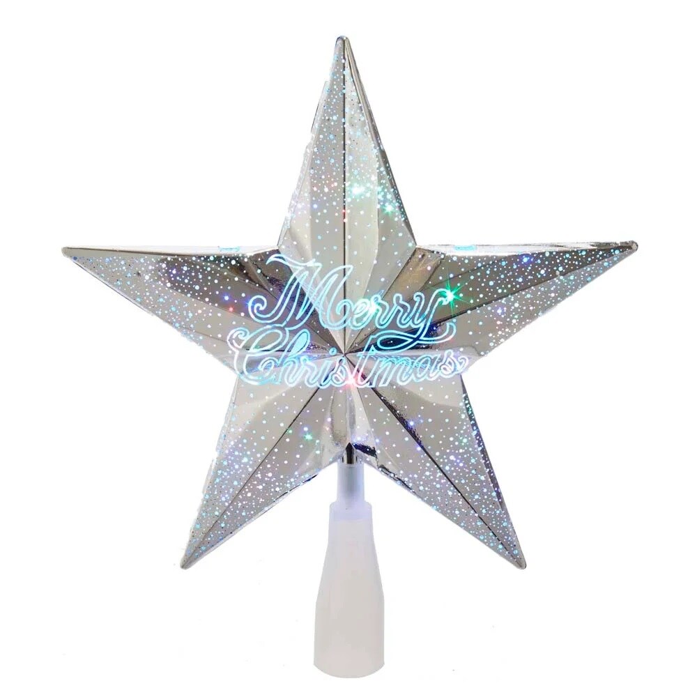 KSA 11.25" Lighted Silver Star Christmas Tree Topper, Clear Lights