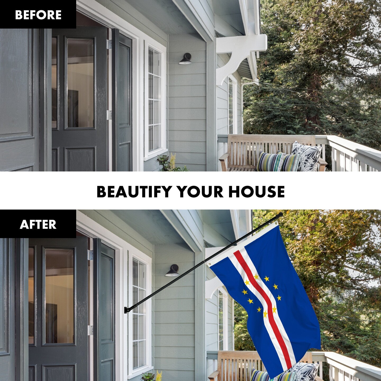 G128 Combo Pack: 6 Ft Tangle Free Aluminum Spinning Flagpole (Black) &#x26; Cape Verde Cape Verdean | 3x5 Ft | LiteWeave Pro Series Printed 150D Polyester | Pole with Flag Included