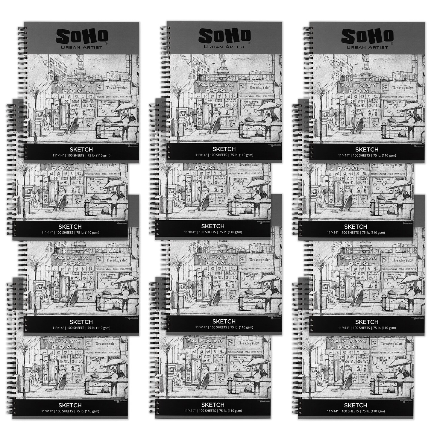 Soho Urban Artist Sketchpad (75lb/110gsm), 100 Sheets of Spiral Bound Sketch Book for Artist Pro & Amateurs, Colored Pencil, Charcoal and Graphite for Sketching