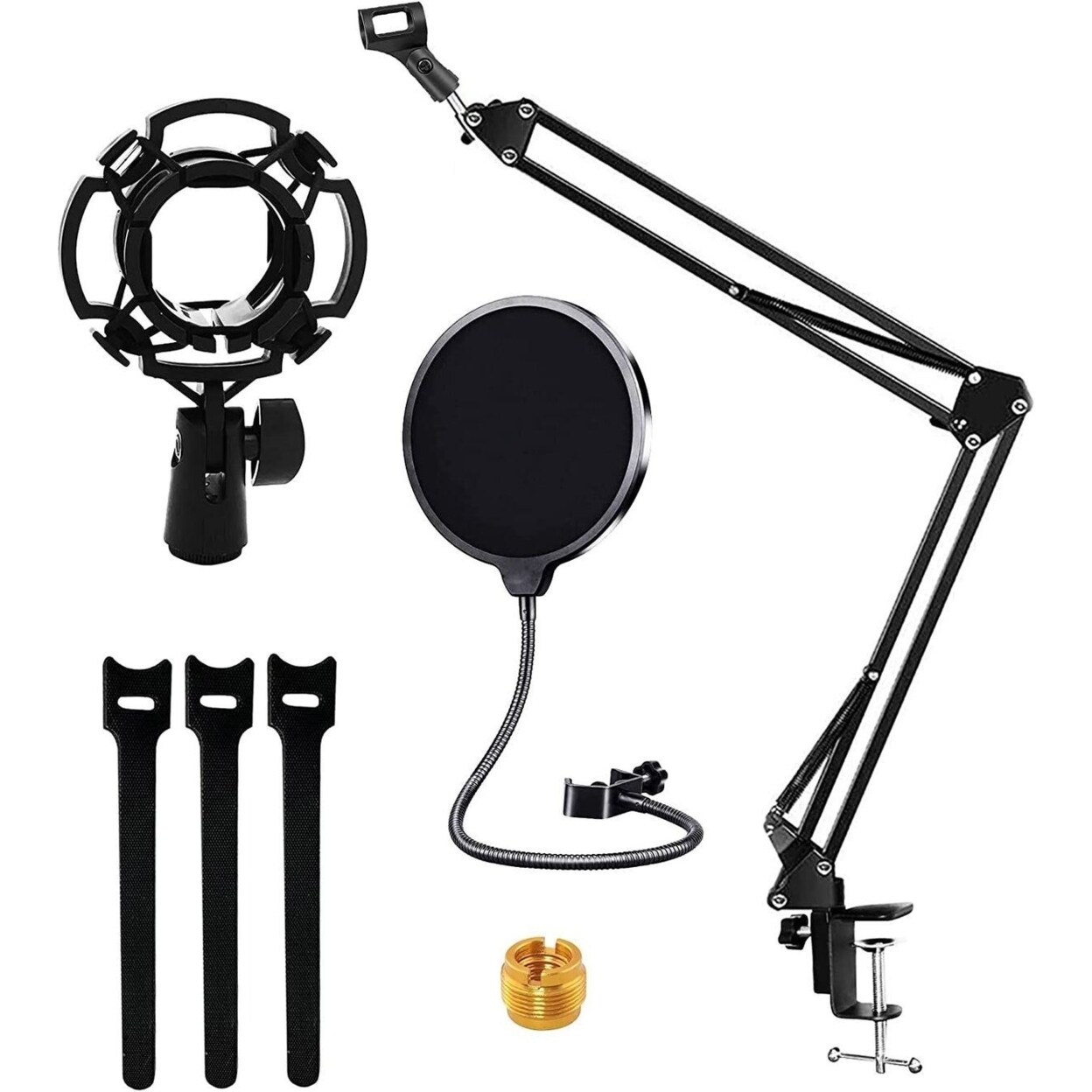 SKUSHOPS Professional Microphone Stand 16 inch with Pop Filter Heavy Duty Microphone Suspension Scissor Arm Stand and Windscreen