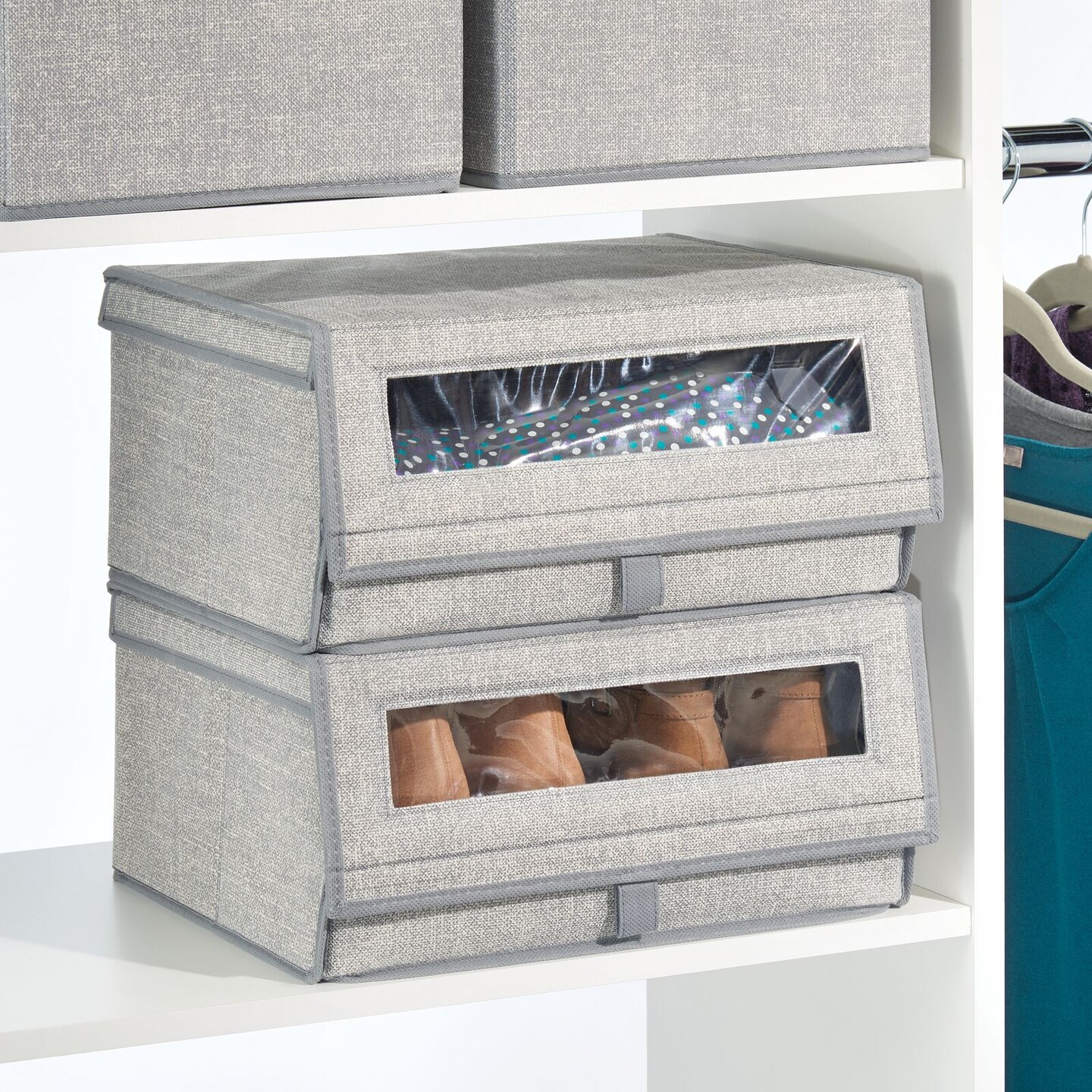 mDesign Stackable Fabric Closet Storage Shoe Box - Large