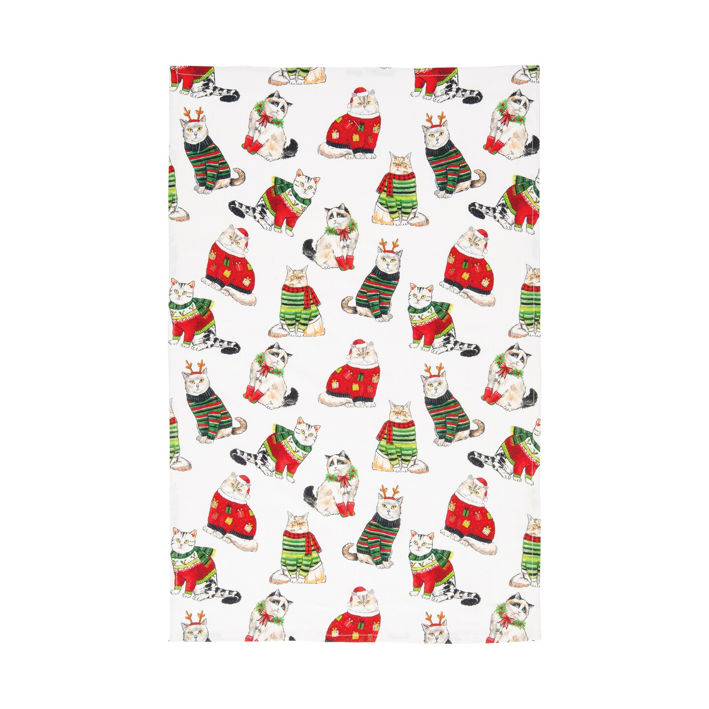Cats in Christmas Holiday Sweaters Pattern Printed 100% Cotton Dishtowel