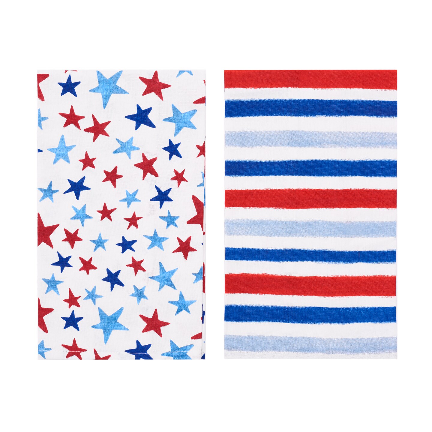 Watercolor Red White and Blue Stars & Stripes 4th of July Kitchen Towel Set of 2