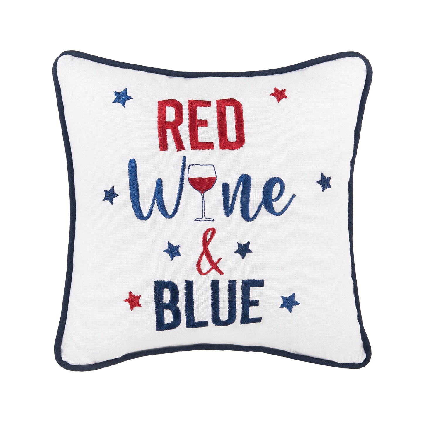 10&#x22; x 10&#x22; Red, Wine &#x26; Blue 4th of July Patriotic Embroidered Square Accent Pillow