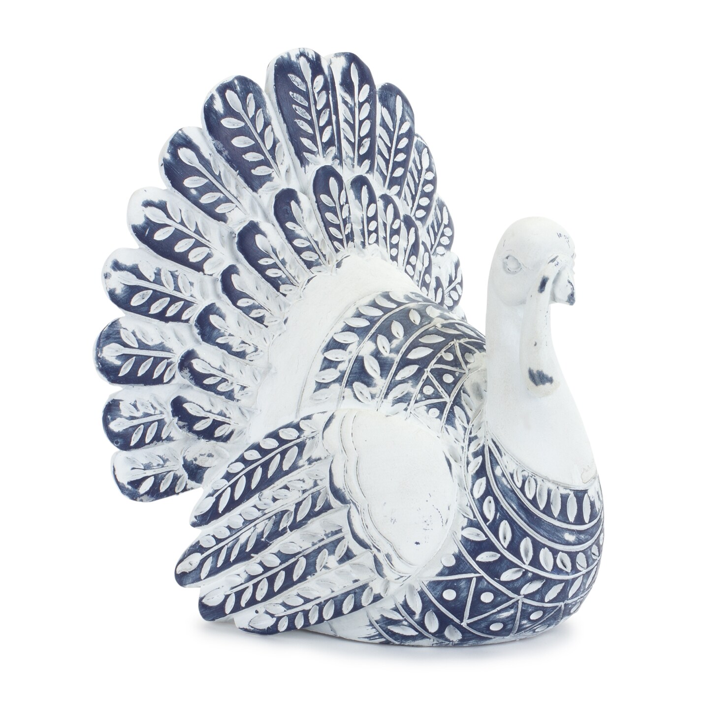Melrose 6.5" White and Blue Turkey Thanksgiving Tabletop Decoration