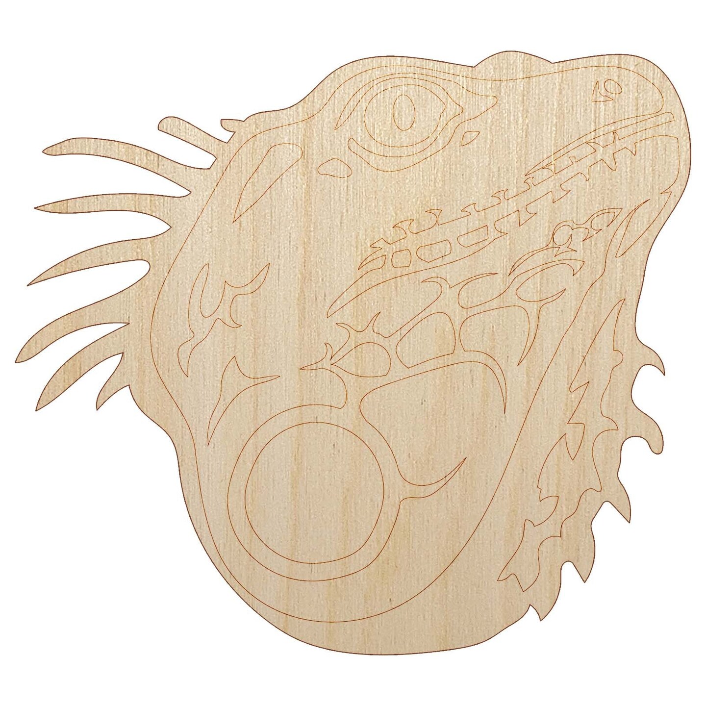 Spiny Green Iguana Lizard Head Unfinished Wood Shape Piece Cutout for DIY Craft Projects