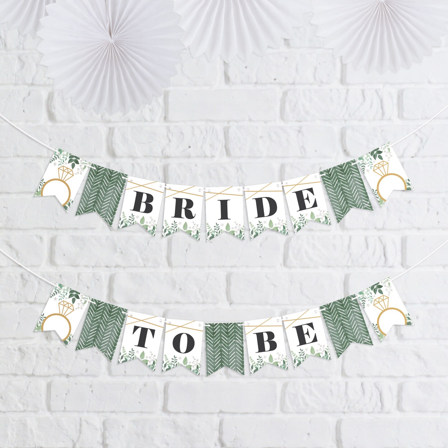 Big Dot of Happiness Boho Botanical Bride - Greenery Bridal Shower and Wedding Party Mini Pennant Banner - Bride To Be