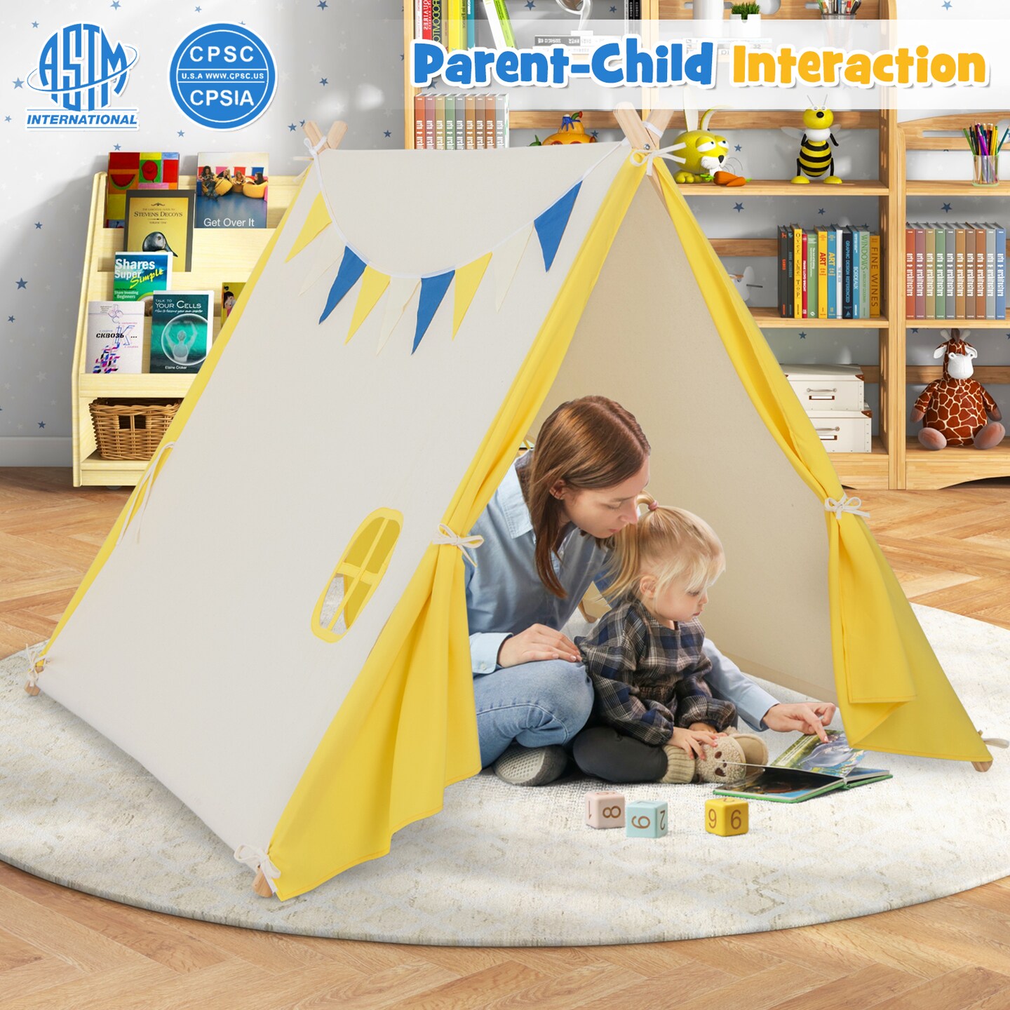 Kids Play Tent With Solid Wood Frame Holiday Birthday Gift &#x26; Toy For Boys &#x26; Girls