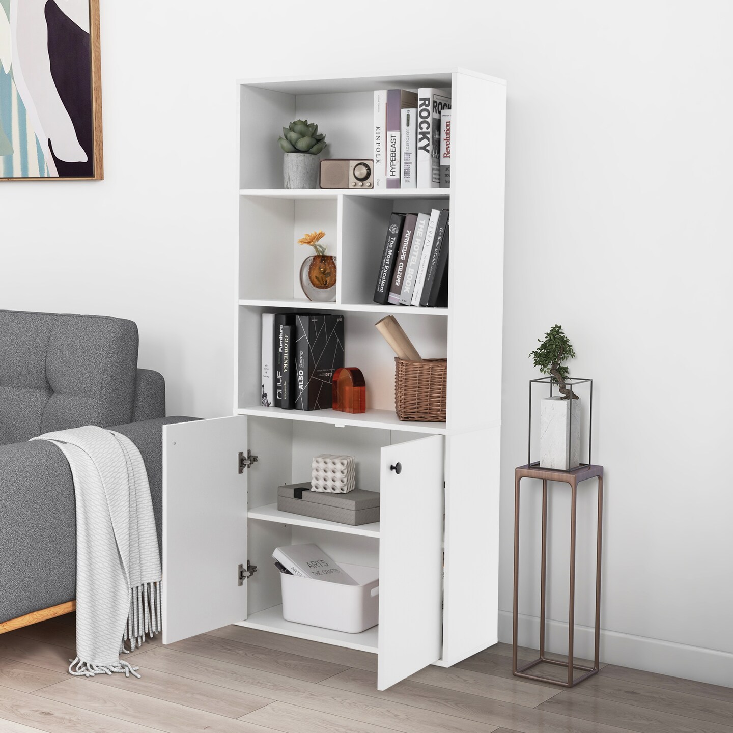 5-tier Freestanding Bookcase With Open Cubes And Adjustable Shelf-white