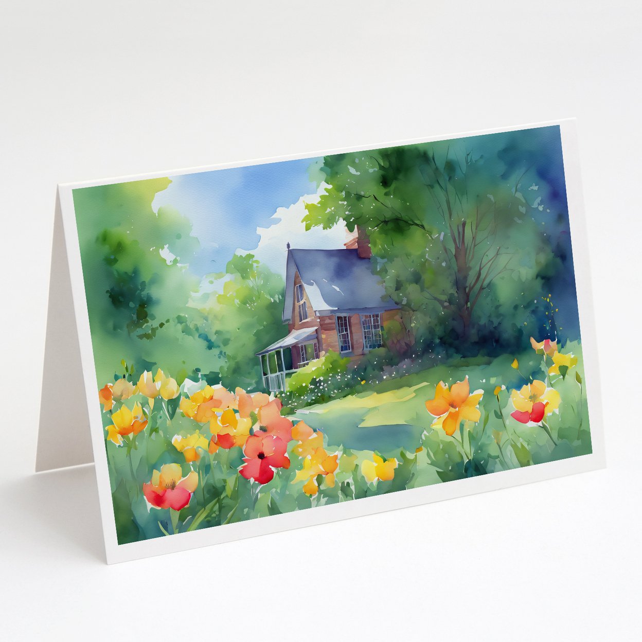 Caroline&#x27;s Treasures Massachusetts Mayflowers in Watercolor Greeting Cards and Envelopes Pack of 8