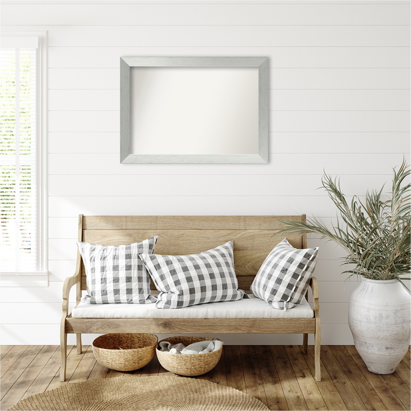 Brushed Sterling Silver Non-Beveled Custom Framed Bathroom Vanity Wall Mirror