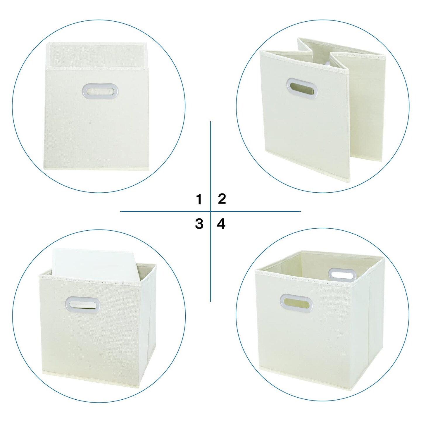 3 Pieces Fabric Storage Bins Cubes Baskets Containers-(11X11X11) with Dual Handles Cube Storage Organizer Bins for Shelf Closet, Bedroom Organizers, Foldable (Creamy- White )