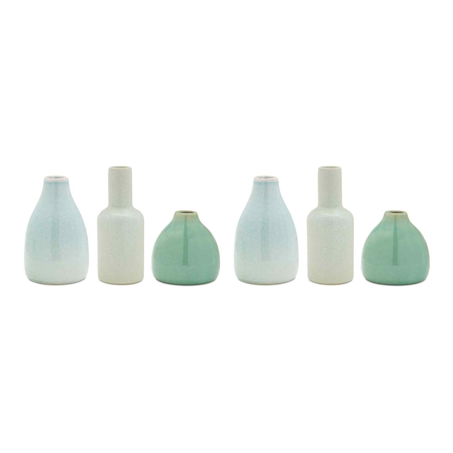 Melrose Abstract Ceramic Bud Vases - 5.25&#x22; - Green and Blue - Set of 6