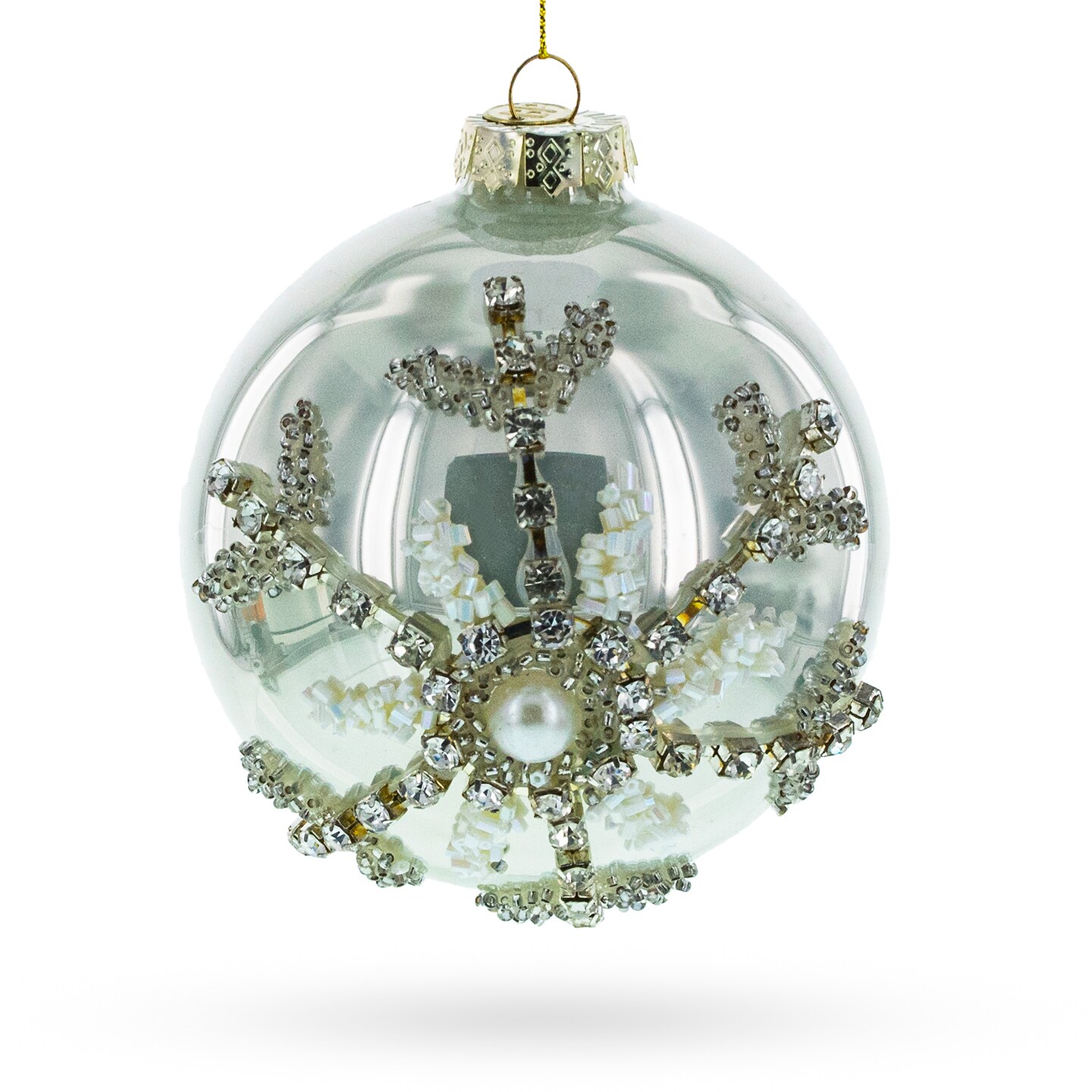 Silver Glitter Snowflake Blown Glass Ball Christmas Ornament
