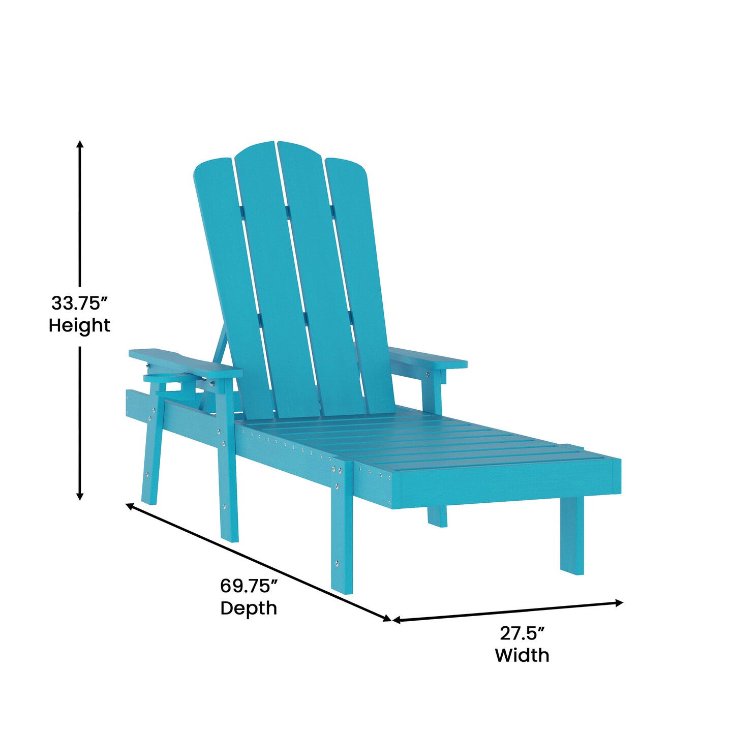 Merrick Lane Solvang Indoor/Outdoor Adjustable Adirondack Lounger with Fold Out Cupholder- Recycled All-Weather Indoor/Outdoor HDPE Lounge Chair