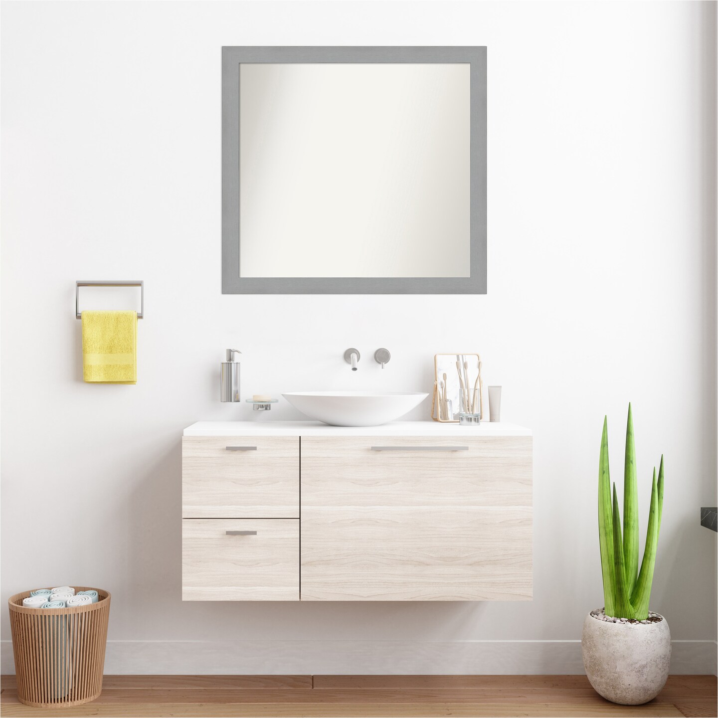 Brushed Nickel Non-Beveled Custom Framed Bathroom Vanity Wall Mirror