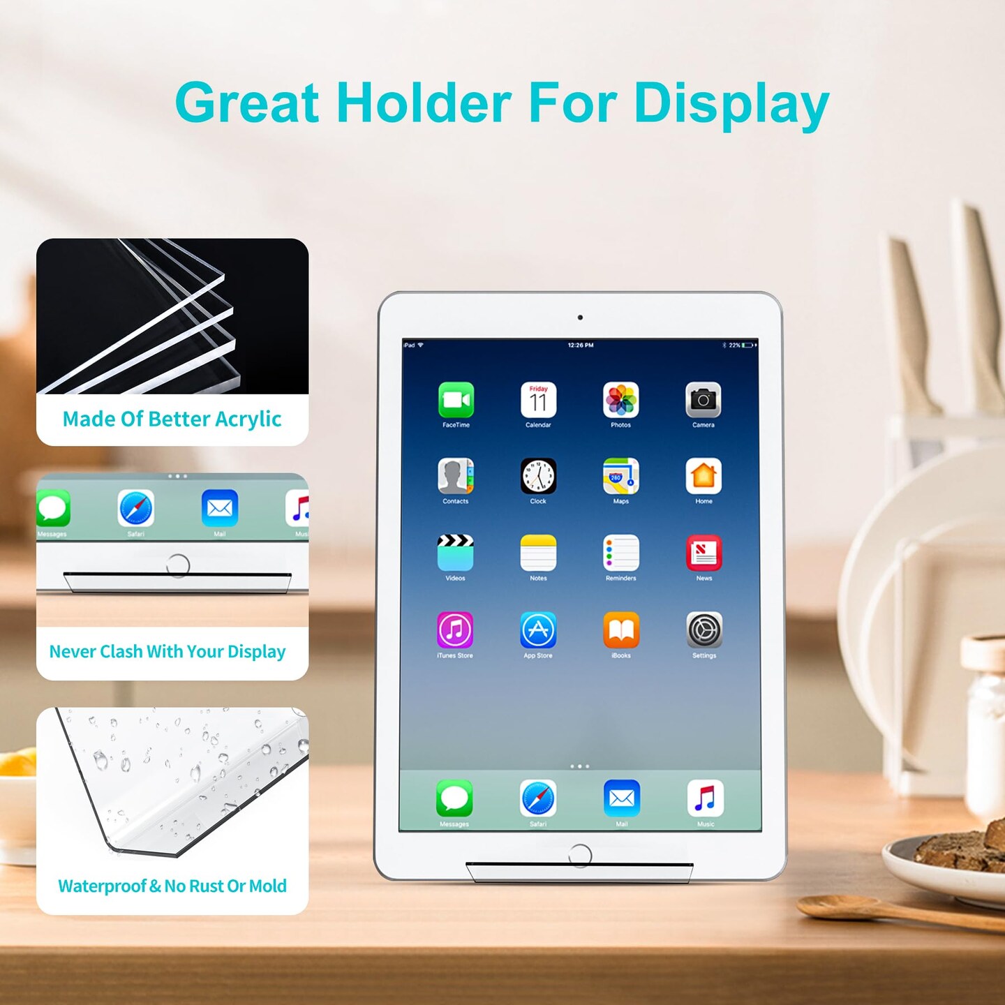4 Pieces Acrylic Book Stand Without Ledge,6 Inch Clear Acrylic Display Easel Transparent Display Stand Holder Tablet Holder for Displaying Pictures,Books,Artworks, CDs