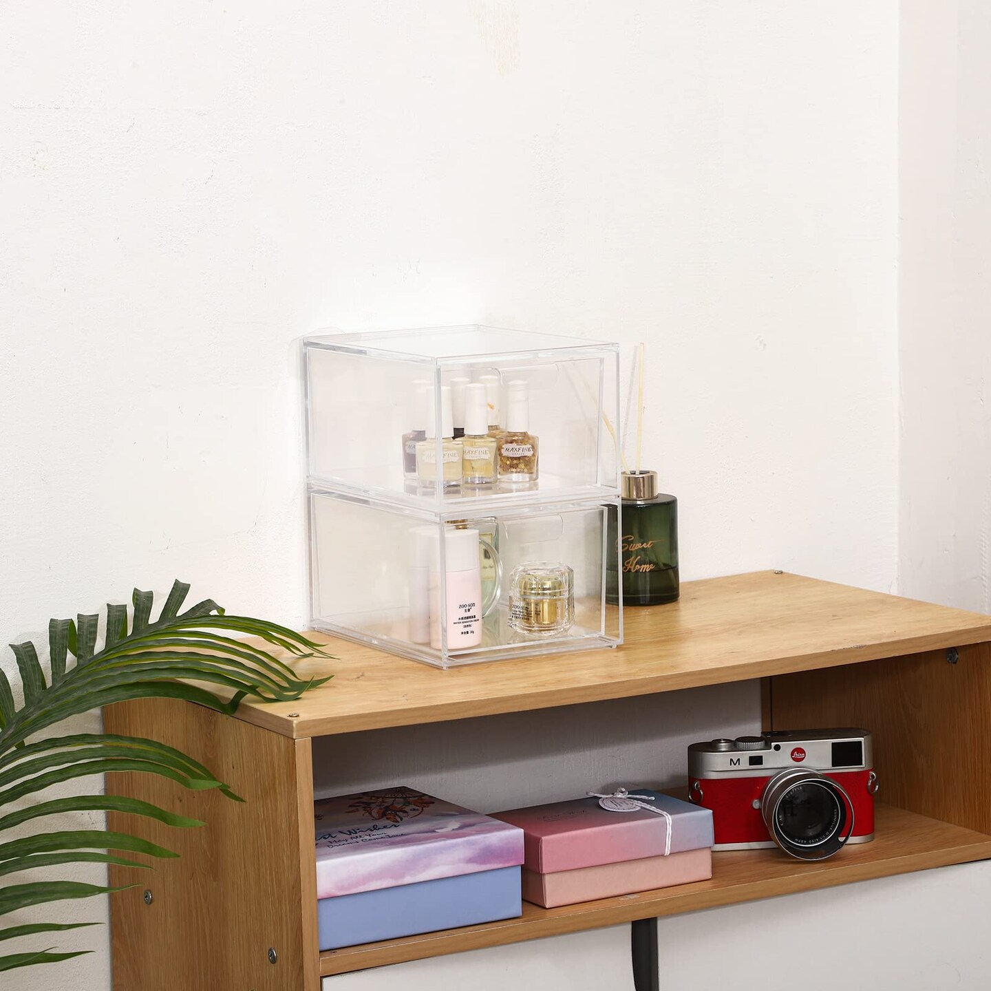 2 Pieces Stackable Makeup Organizer Storage Drawers 4.5&#x27;&#x27; Tall Acrylic Cosmetic Display Case Clear Bathroom Plastic Storage Bins For Vanity,Under Cabinets,Pantry Organization and Storage
