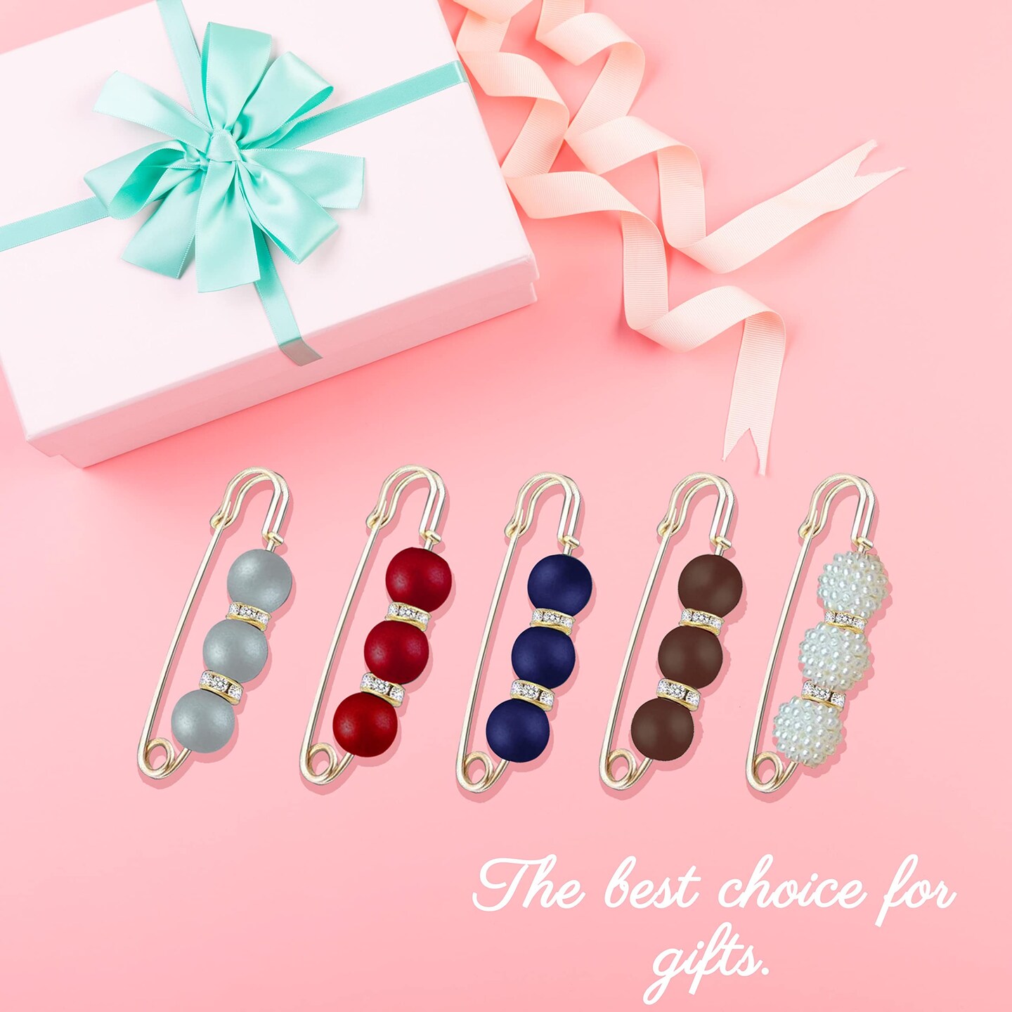 5 Pieces Pearl Brooch Pins for Women Fashion, Brooch Pins for Crafts, Sweater Shawl Clip Double Gold Brooch Pins for Women,Waist Pants Extender Safety Pins (Mixed color)