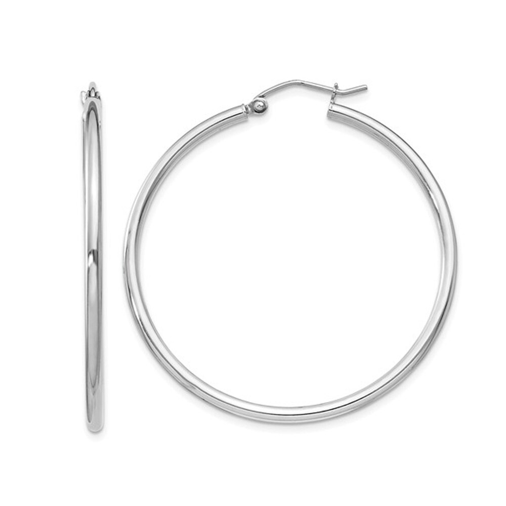 Gem And Harmony Small Hoop Earrings in Sterling Silver 1 1/2 Inch (2.0mm)