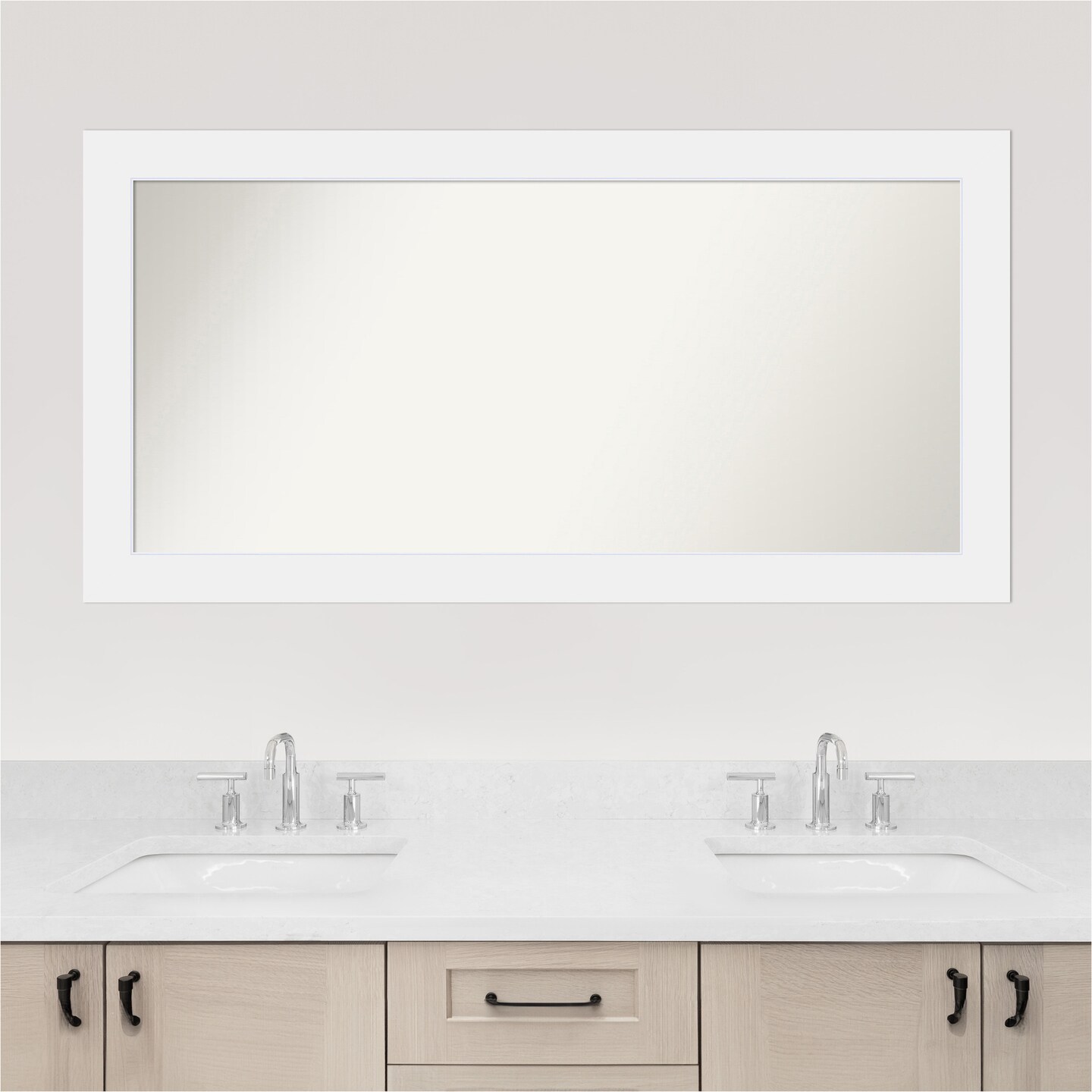 Corvino White Non-Beveled Custom Framed Bathroom Vanity Wall Mirror