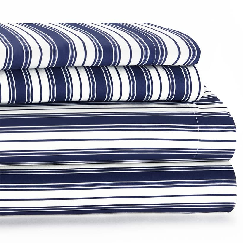 Ralph Lauren blue good white striped Evan queen sheets set and pillowcases