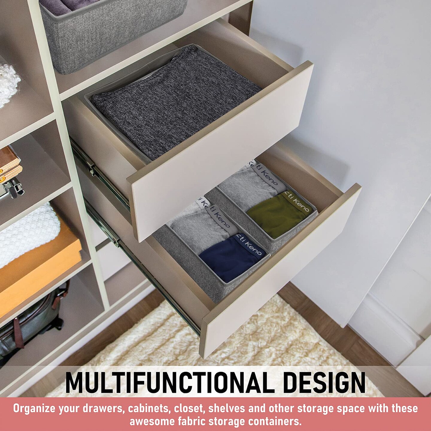 4 Pieces Drawer Organizer Bins &#x2013; Storage Basket Drawer Dividers for Clothes,Underwear, Socks &#x2013; Cloth Container Cube Bins for Home Organization, Closet, Shelves, Dresser