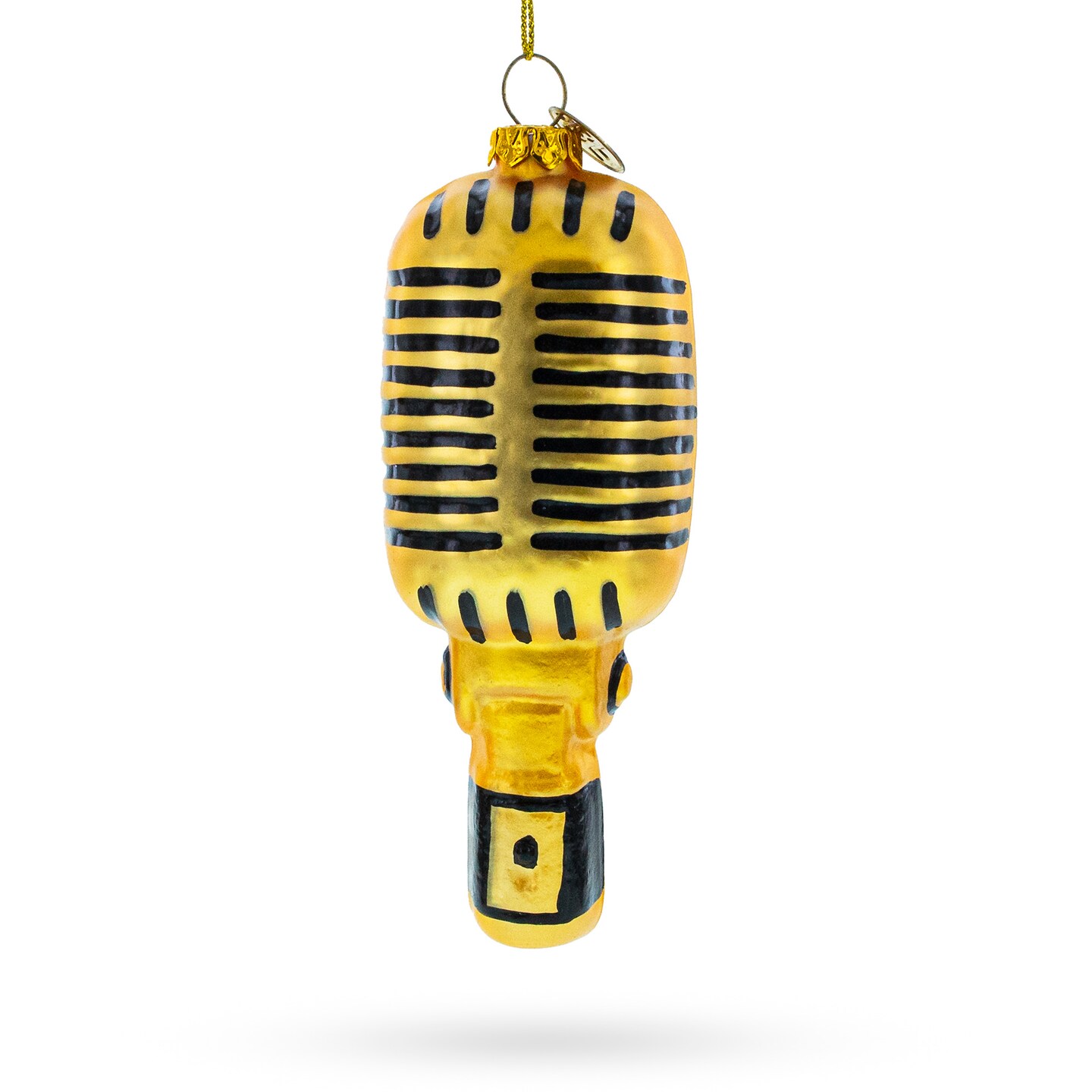 Shiny Golden Microphone Blown Glass Christmas Ornament