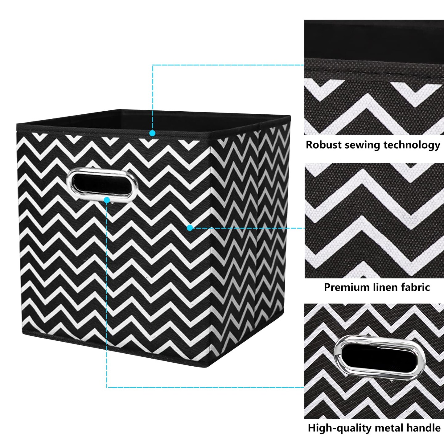 2 Pieces 11 Inch Cube Storage Bins, Fabric Cubes Organizer Baskets with Handle, Foldable Basket for Closet or Collapsible Storage Box, 11x11x11 (Black Wave)