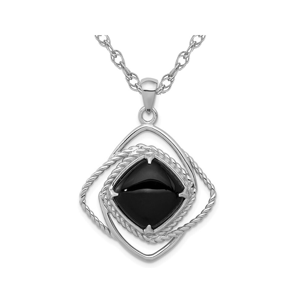 Gem And Harmony Sterling Silver Black Onyx Pendant Necklace with Chain