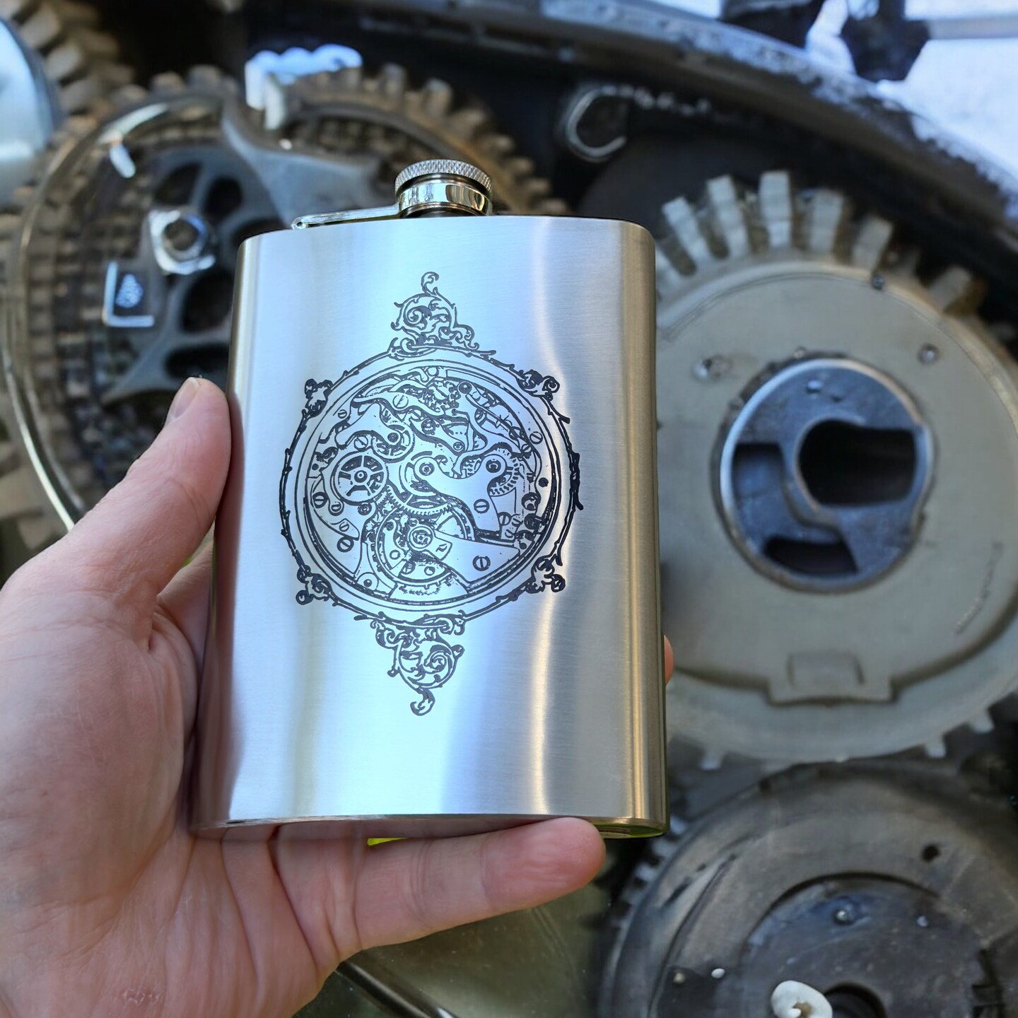 8oz Steampunk Clockworks Stainless Steel Flask