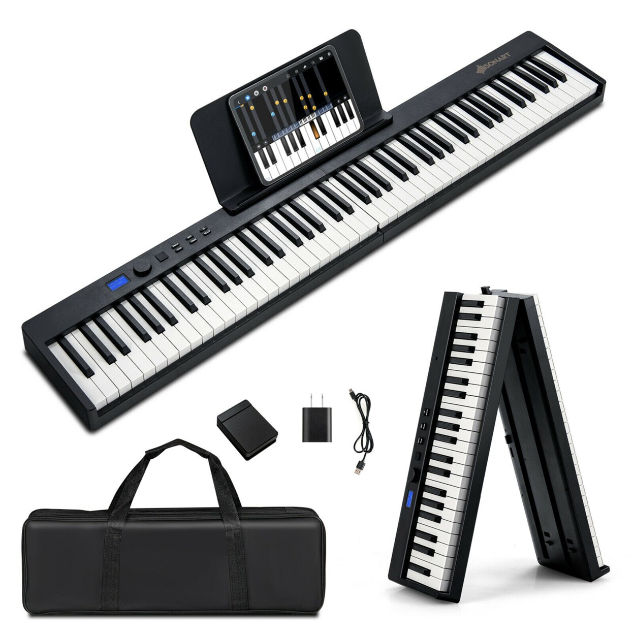 88-Key Folding Electric Piano Keyboard Semi Weighted Full Size Midi