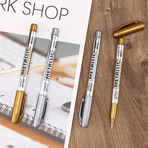 8 Pieces Gold and Silver Marker Metallic, Fine Point Gold and Silver Markers Permanent Metallic for Artist Illustration, Crafts, Gift Card Making, Scrapbooking, Fabric, DIY Photo Album,
