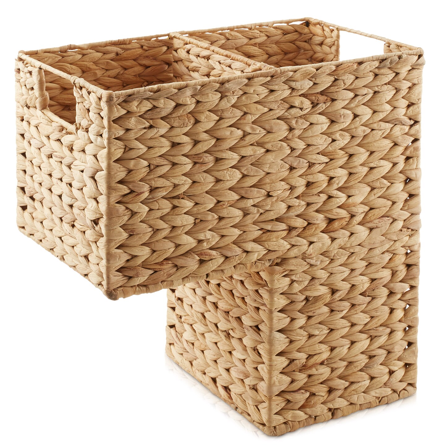 Casafield Stair Step Basket with Handles - Woven Water Hyacinth Staircase Basket Storage Bin Organizer