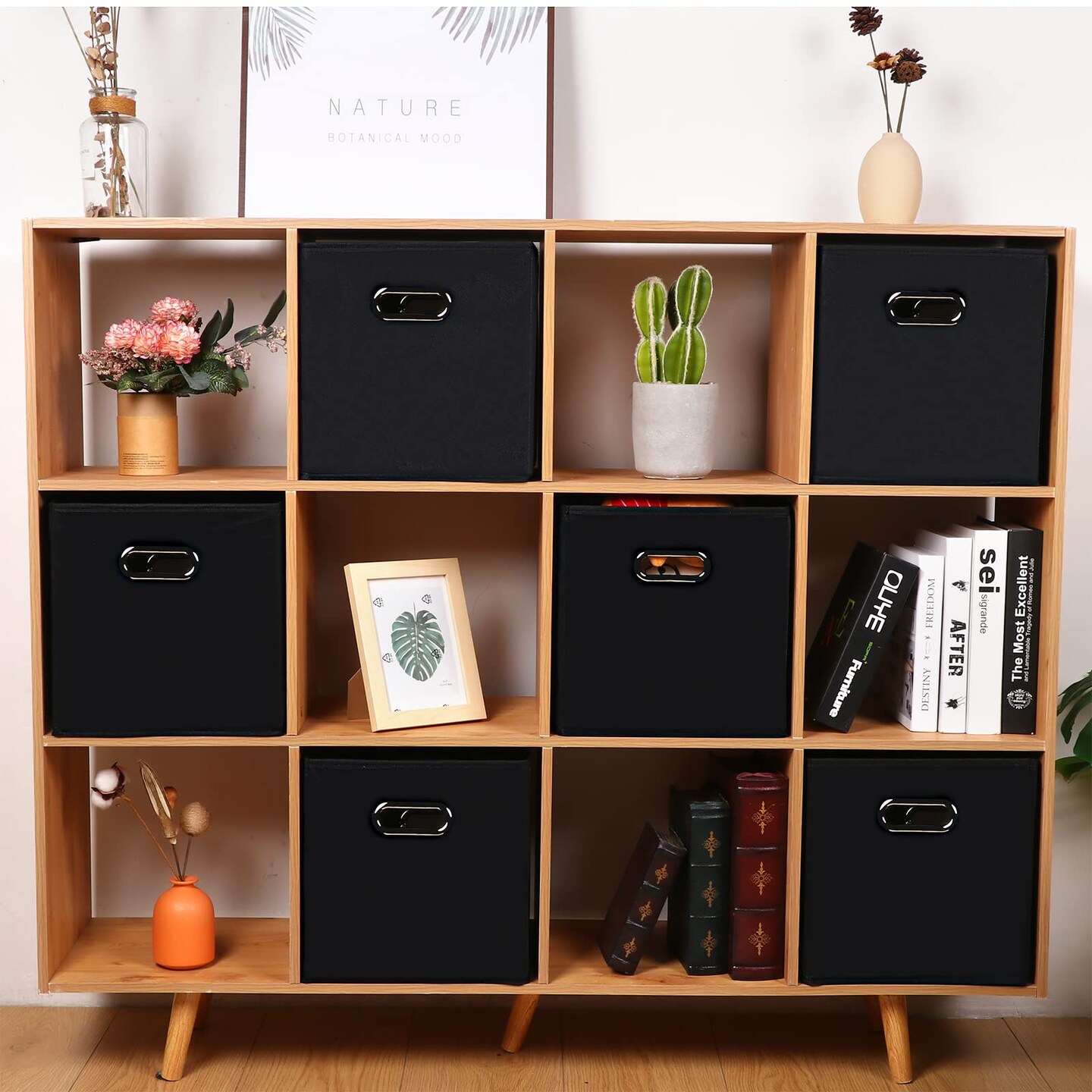 3 Pieces Black Fabric Cubes Storage Containers ,Foldable Storage Bins Cubes Organizer Baskets with Dual Handles for Shelf Closet ,(Black)