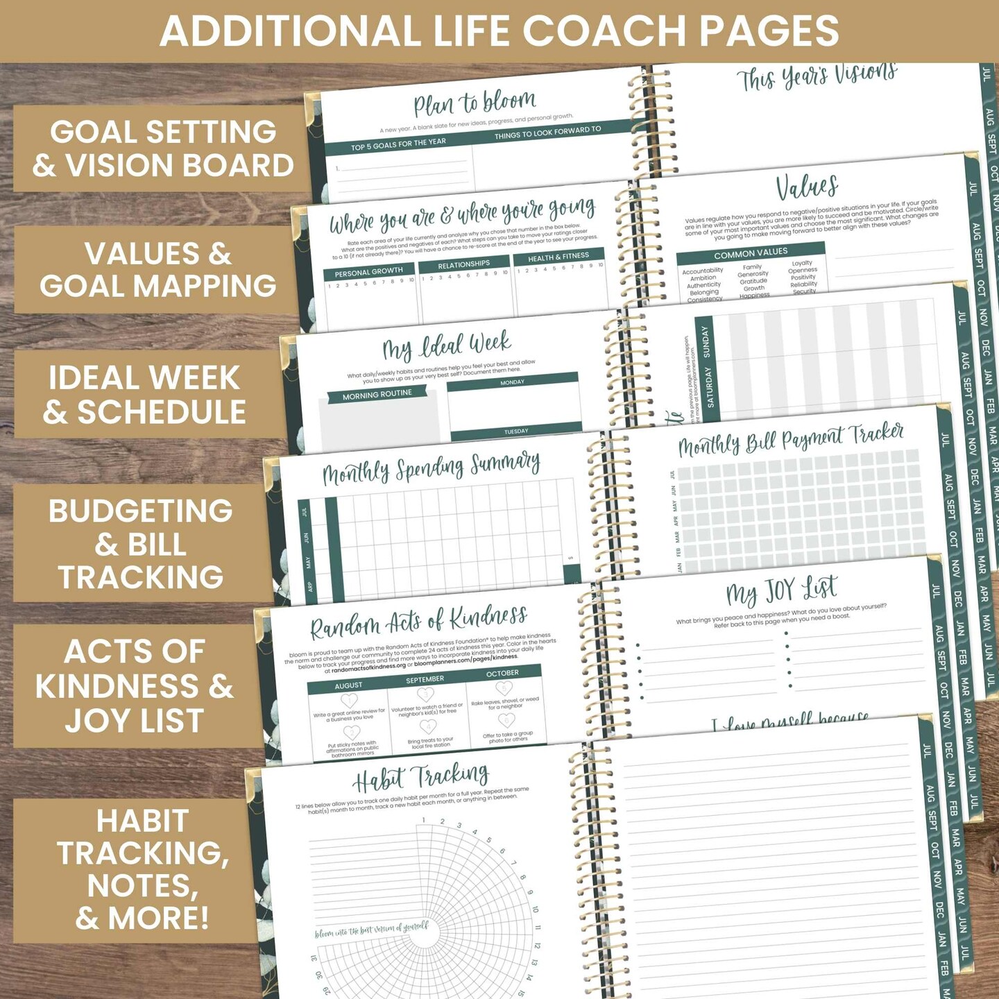 bloom daily planners 2024-25 Hard Cover Planner, 8.5&#x22; x 11&#x22;, Eucalyptus, Green