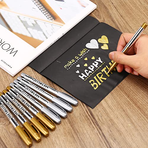 LOONENG Silver Metallic Markers, Fine Point Silver Metallic Marker Pens for Adult Coloring, Black Paper, Scrapbook, Artist Illustration, Crafts, Gift Card Making, Fabric, Photo Album, Set of 12