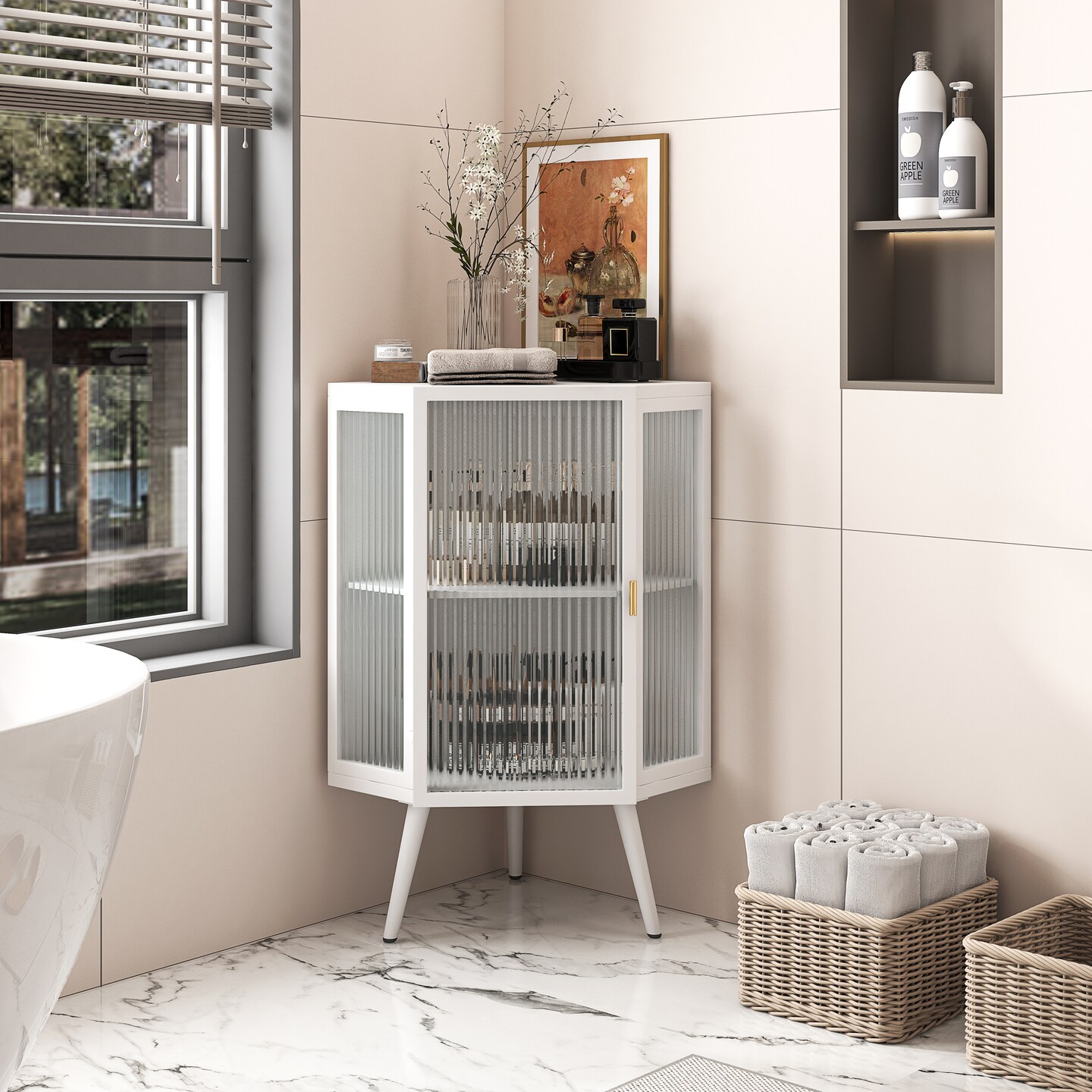 Modern Iron and Glass Corner Cabinet | 28.66 | Organize in style