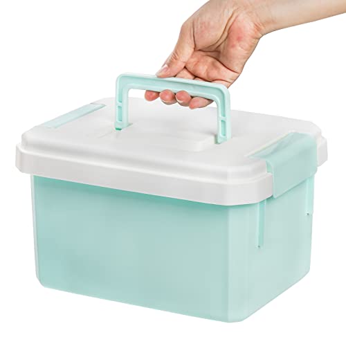 3 Pack Plastic Storage Latch Bin with Lid, 2.5/4.5/8.5 Quart Stackable Plastic Storage Bin Tote Organizing Container with Latches and Folding Handle for Toys, Snacks, Stationary