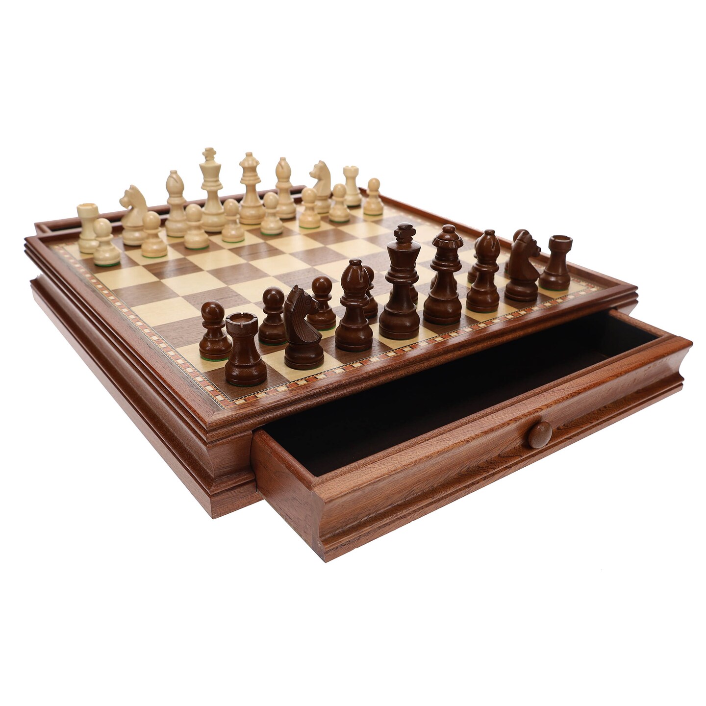 WE Games French Staunton Wood Chess & Checkers Set, 15 inch Board with Storage