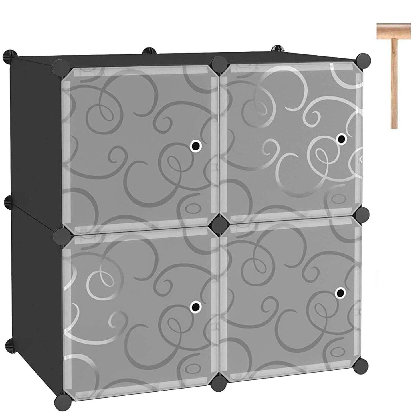 C&#x26;AHOME Cube Storage Organizer with Doors, 4-Cube Shelves, Closet Cabinet, DIY Plastic Modular Bookshelf Ideal for Bedroom, Living Room, 24.8&#x22; L x 12.4&#x22; W x 24.8&#x22; H Black SHS04B-DOOR