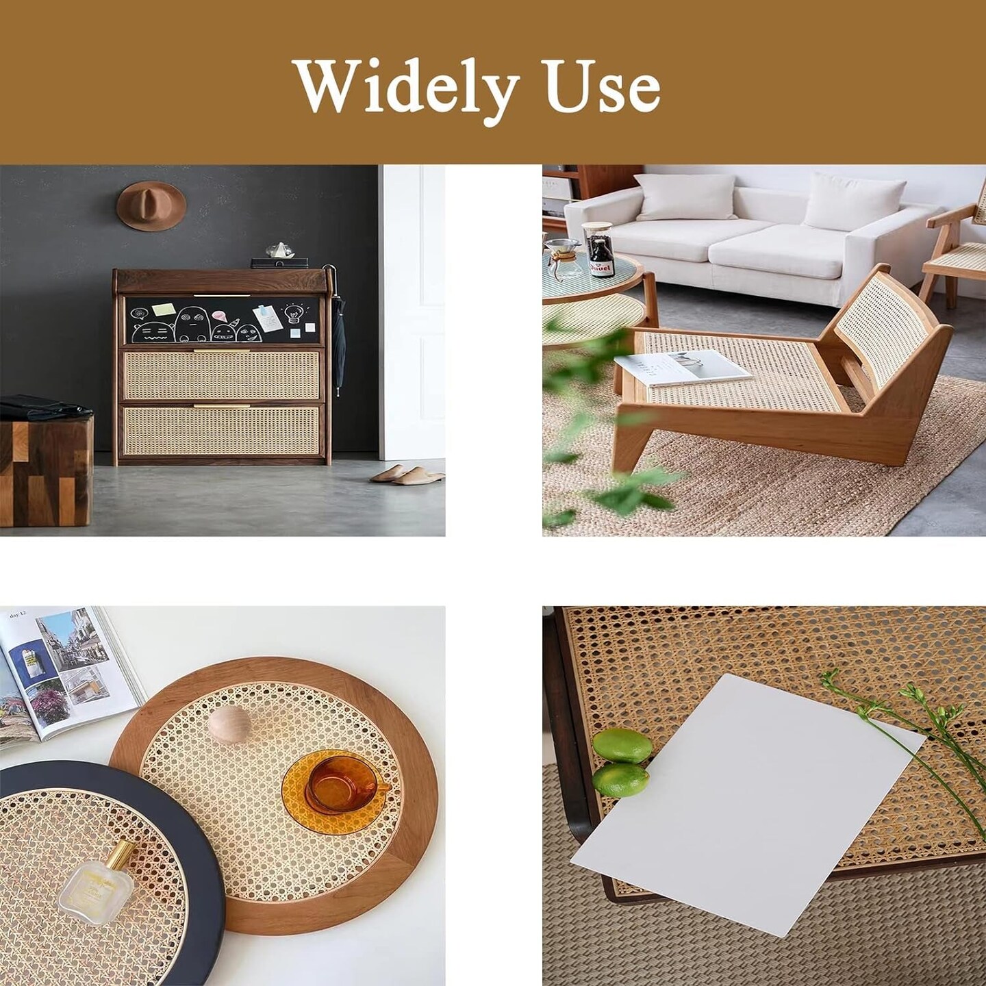 16&#x22; X5Ft Natural Rattan Cane Webbing, Woven Open Mesh Cane Net Roll for DIY Caning Furniture Decor Projects: Chair, Cabinet, Ceiling and Door(59X17 In)