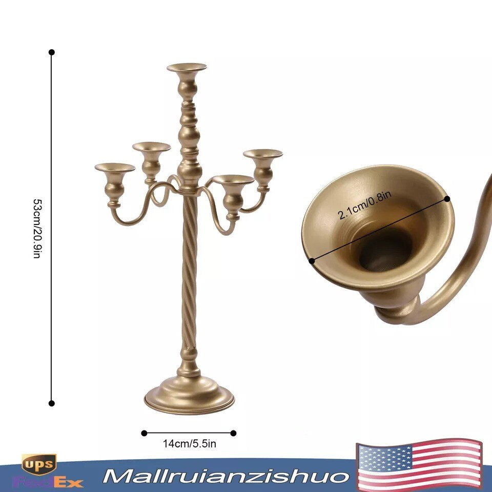 2 Pcs Gold Candelabra Candle Holder Centerpieces for Tables 5 Head Tall Candles