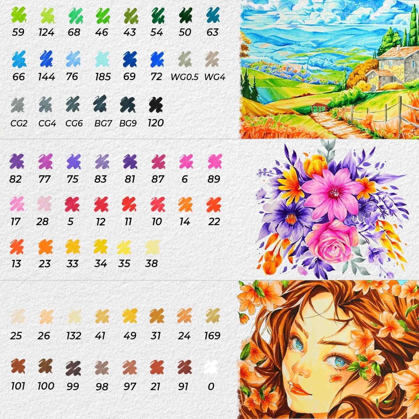 Ohuhu Water Based Markers for Adult Coloring Books No Bleeding Water-based Coloring Markers Dual Tips Chisel &#x26; Brush Drawing Pens Art Markers for Kids Adults Beginners Lettering Journaling (60 Colors)